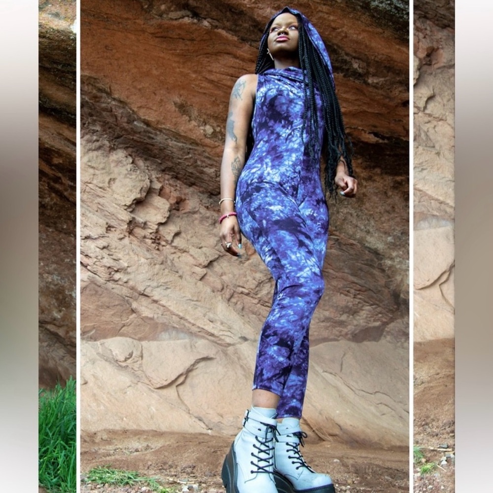 Warrior Within Designs onesie Huntress Ladyhawke jumpsuit cobalt blue tie dye